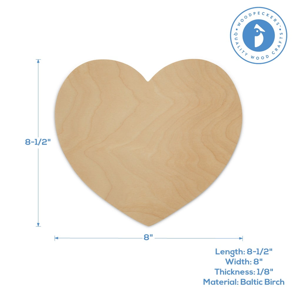DIY Wooden Heart Cutouts for Crafts 7 inch, 1/8 inch Thick, Pack of 5  Unfinished Shapes for Valentines Day Party Décor, by Woodpeckers 