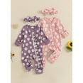 thumbnail image 3 of Suealasg Baby Girl 2Pcs Fall Outfits Long Sleeve Floral Print Ruffle Jumpsuit +Headband Set 0-6 Months Newborn Girl Clothes, 3 of 9