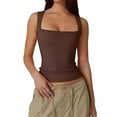 thumbnail image 2 of Summer Homenesgenics Womens Tops under $5 Women's Solid Color V-Neck Knitted Textured Sleeve Top Shirt T-Shirt Short Sleeved V-Neck Top Brown XL, 2 of 5