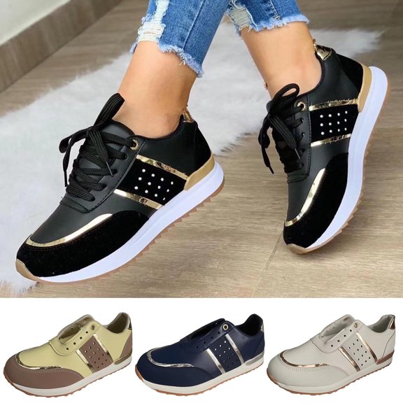 Taqqpue Sneakers for Women Walking Shoes Round Thick Sole Low Top Stitching Outdoor Sports Lace-up Comfortable Casual Shoes