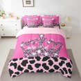 thumbnail image 2 of Erosebridal Princess Crown Bedding Sets Twin Size, Girly Pink Comforter Sets with Sheets, Leopard Print Decor, 2 of 5