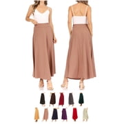 Women's Casual Solid Flare A-line Long Skirt with Elastic Waistband