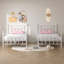 VECELO 2-Piece Twin Metal Bed Frame for Kids Teens Bedroom, Heavty Duty Mattress Foundation, No Box Spring Needed, White