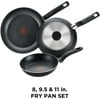 T-fal A857S3 Specialty Nonstick Omelette Pan 8-Inch 9.5-Inch and 11-Inch Dishwasher Safe PFOA Free Fry Pan / Saute Pan Cookware Set, 3-Piece, Gray