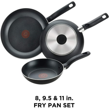 T-fal A857S3 Specialty Nonstick Omelette Pan 8-Inch 9.5-Inch and 11-Inch Dishwasher Safe PFOA Free Fry Pan / Saute Pan Cookware Set, 3-Piece, Gray
