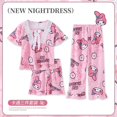 thumbnail image 1 of Conjunto de pijamas de 3 piezas para niñas, ropa de dormir de manga corta con dibujos animados, de algodón, de 4 a 14 años, 1 of 4