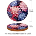 thumbnail image 3 of Flower Set of 6 Microfiber Leather Round Coasters, 11x11 cm/4.3x4.3 in - Drink Coasters for Home and Office Use, 3 of 6
