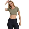 thumbnail image 4 of Women’s Ribbed Short Sleeve Cropped Top, Smoky Olive, SM, 4 of 5