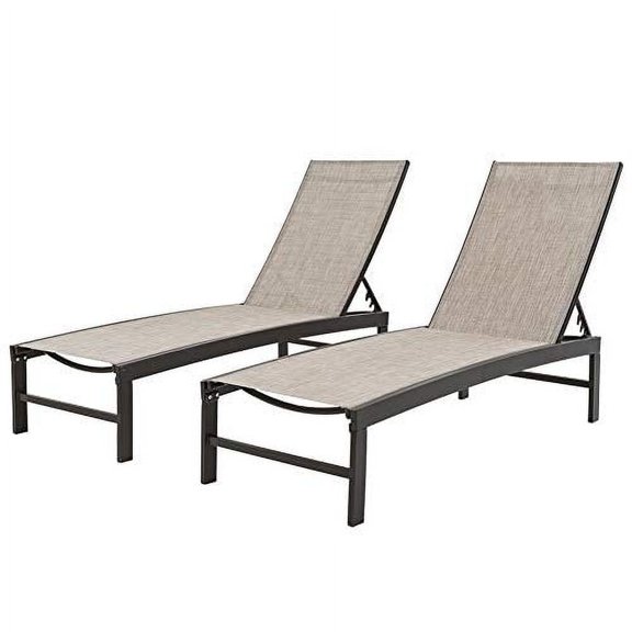 Crestlive Products Aluminum Adjustable Chaise Lounge Chair Outdoor Five-Position Recliner, Curved Design, All Weather for Patio, Beach, Yard, Pool (2PCS Beige)