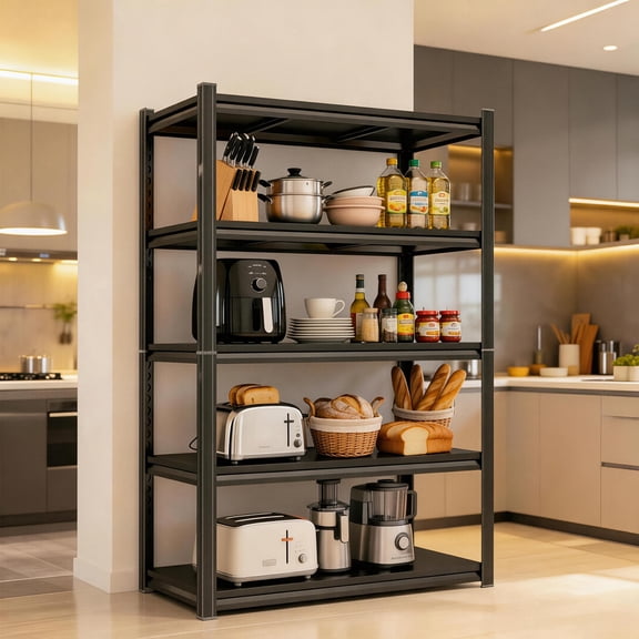 Bakers Rack, Heavy Duty Metal Kitchen Pantry Rack, Adjustable Utility Shelving Unit, 5 Tier Microwave Oven Stand with Storage for Spices, Pots, Rustic Brown (72''H×40''W×16''D)