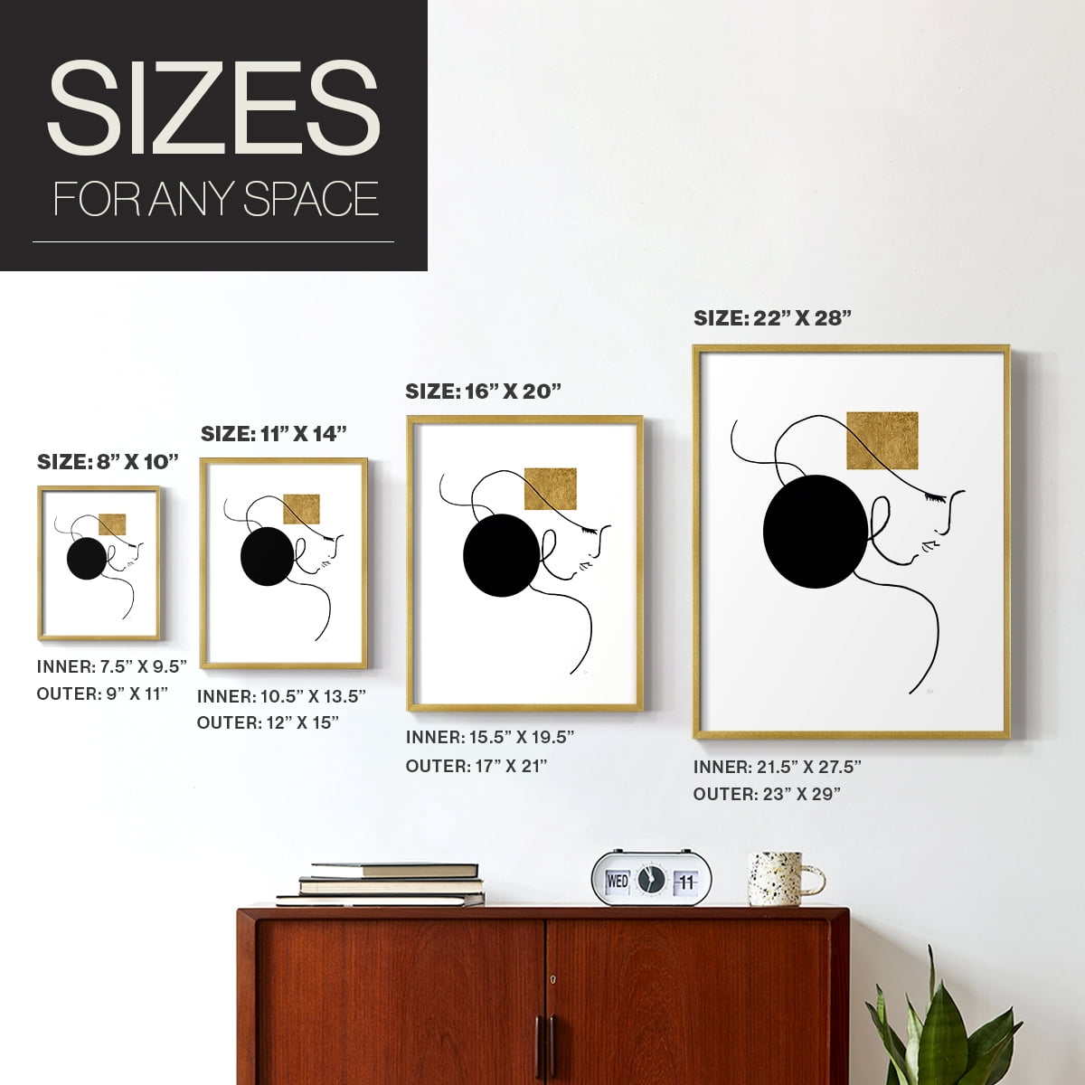 Shapes and Lines I in Gold Solid Wood 22 x 28 Framed Print