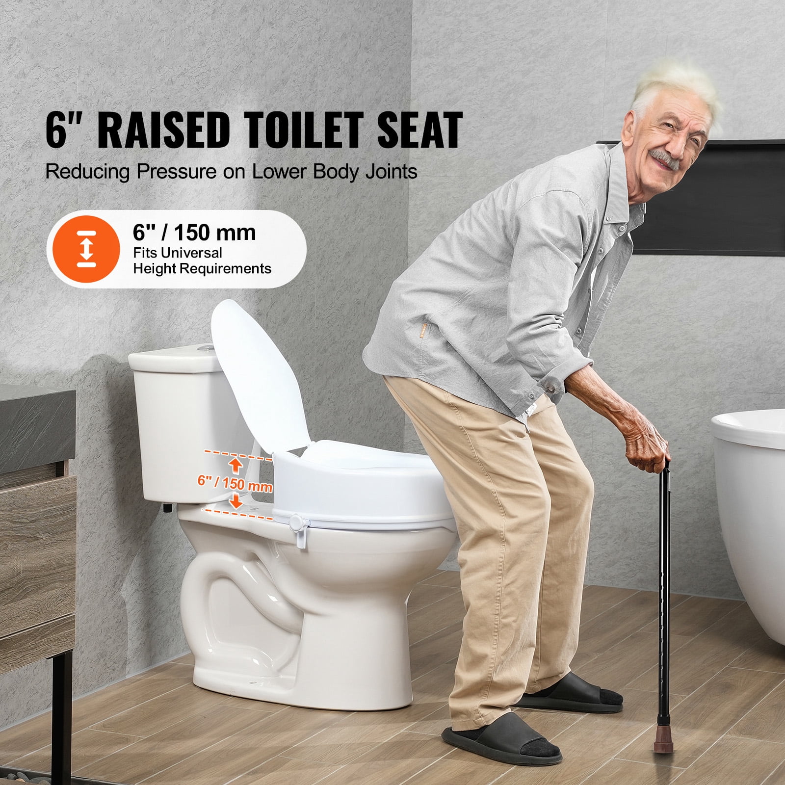 KFFKFF Raised Toilet Seat, Elevates 5" High, Supports up to 300 lbs, Universal Fit Toilet Seat Booster, Screw Rod Securing, Includes Toilet Seat, Ideal for Seniors, Disabled Individuals
