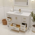 thumbnail image 6 of Ayna Decors Rooh 48 in White Bathroom Vanity Set with White Quartz Countertop and Brass Faucet | Pop-Up Drain and P-Trap Included | Gold Hardware, 6 of 10