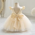 thumbnail image 4 of IDOPIP Infant Baby Girls Wedding Flower Girl Dress Satin Pearls Tulle Tutu Dress Bowknot V Back Pageant Party Princess Birthday Formal Dresses 6-12 Months Champagne, 4 of 6