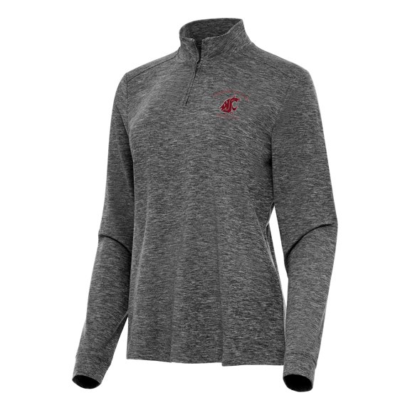 Women's Antigua Heather Black Washington State Cougars Mentor Long Sleeve Quarter-Zip Mock Polo