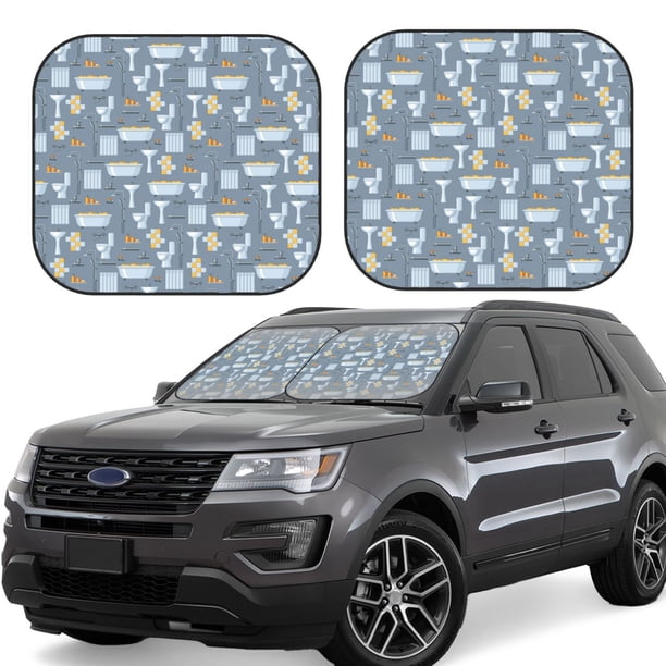 Fotbe Blue Bathroom Juego de 2 Piezas de Parasoles para Parabrisas | Bloqueador Solar para Auto | Accesorios Plegables para Protección Solar Interior-Medium