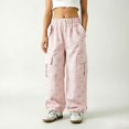 thumbnail image 2 of TIREOW Girls Cargo Pants Bow Print Elastic Waisted Wide Leg Cargo Sweatpants Streetwear Lightweight Casual Joggers with Multi Pockets, 2 of 6