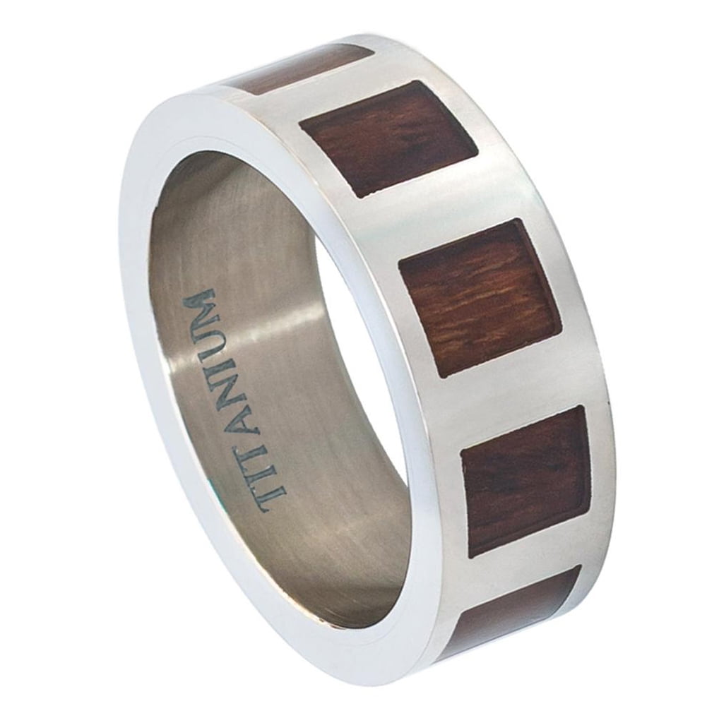 Prime Pristine Titanium Wedding Band Ring 8mm Flat Hawaiian Koa Rosewood Inlay Ring Prime Pristine Titanium Wedding Band Ring 8mm Flat Hawaiian Koa Rosewood Inlay Ring