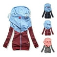 thumbnail image 1 of Women Long Sleeve Multicolor Hooded Lapel Double Zipper Commute T-Shirt Top, 1 of 1