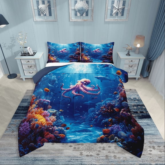 Erosebridal Sealife Octopus Comforter Sets,Underwater World Comforters & Duvets,Wildlife Bedroom Decor,Reversible,Breathable,2pcs