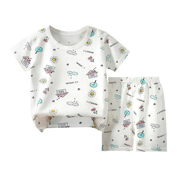 Odeerbi 6M-6Y Niños Niñas Conjuntos Verano Algodón Manga Corta Top Shorts Pijamas Juego de Dos Piezas