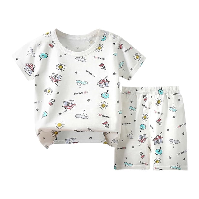 Odeerbi 6M-6Y Niños Niñas Conjuntos Verano Algodón Manga Corta Top Shorts Pijamas Juego de Dos Piezas