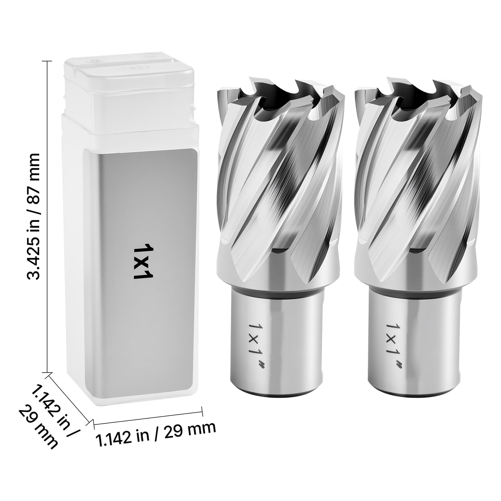 KFFKFF Annular Cutter Set, 4-Piece Weldon Shank Magnetic Drill Bit Kit, 1-Inch Cutting Depth and Diameter, High-Speed Steel, Includes 2 Drill Bits, 2 Pilot Pins, and Plastic Cases