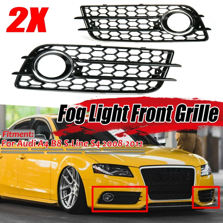 A Pair Honeycomb Front Bumper Fog Light Grille Cover For Audi A4 B8 S-Line  S4 2008-2012 