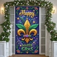 thumbnail image 3 of gold fleur-de-lis Happy Mardi Gras Banner green feathers Carnival Display colorful stars purple background Festive Backdrop for Mardi Gras Party Carnival Celebration New Orleans Event, 3 of 9