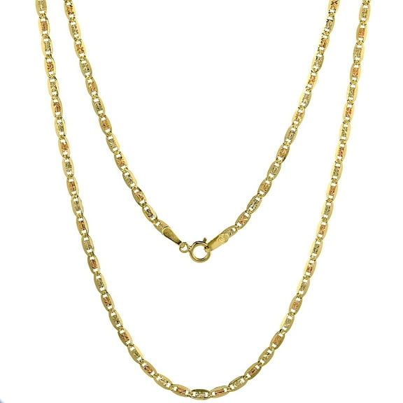 10k Tri Color Solid Italian Gold Valentino Link Chain Necklace 2.2mm Cadena de Oro 20"