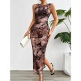 thumbnail image 6 of Women's 2024 Spring Summer New Fashionable Printed Round Neck Style Slimming Sleeveless Tight Dress With Split Bottom, 6 of 9