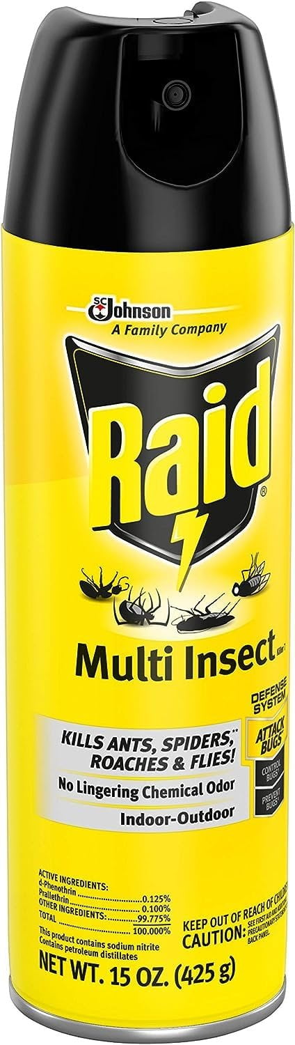 Raid Multi Insect Killer Spray - Kills Ants, Roaches, Spiders, Flies - 15 Oz, Pack of 4