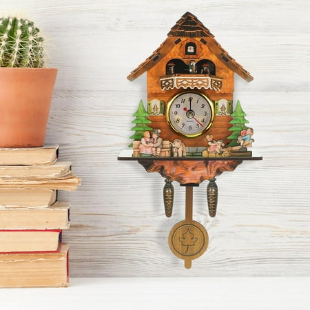 KONTONTY Creative Wooden Cottage Clock with Retro Style for Indoor Wall Hanging Decor