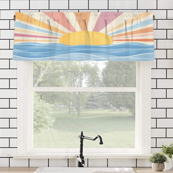 Remain Unique Polyester Rod Pocket Curtain Valance with Sunset Beach Pattern for Home Bedroom Living Room Kitchen Window Decor 54x18 inch