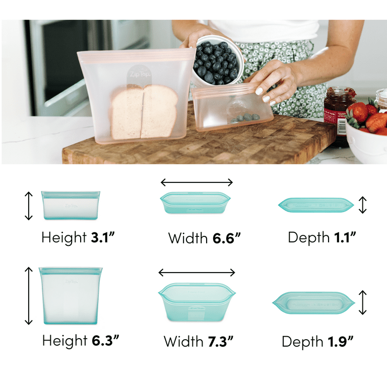 Zip Top Reusable Food Storage Bags, Full Set of 8 [Peach], Silicone Meal Prep Container, Microwave, Dishwasher and Freezer Safe