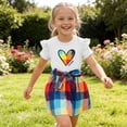 thumbnail image 4 of IFNWSV Girls 2 Piece Outfits Short Sleeve Round Neck Heart Print Top and A Line Plaid Skirt Summer Casual Set White 2-3 Yeas, 4 of 7