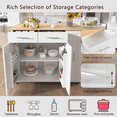 thumbnail image 6 of DTTRA 46" Kitchen Island with Drop Leaf and 3-Tier Pull Out Cabinet Organizer, Wood Rolling Kitchen Cart on Wheels with Internal Storage Racks, Towel Rack, 2 Drawers, for Kitchen and Dining Room, 6 of 11