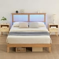 thumbnail image 3 of Boho Rattan Bed Frame with LED Lights, Wooden Bed Platform with Storage, Natural Rattan Headboard, Solid Wood Foundation with Silent Slats, No Box Spring Needed, Under Bed Storage, Easy Assembly, 3 of 8