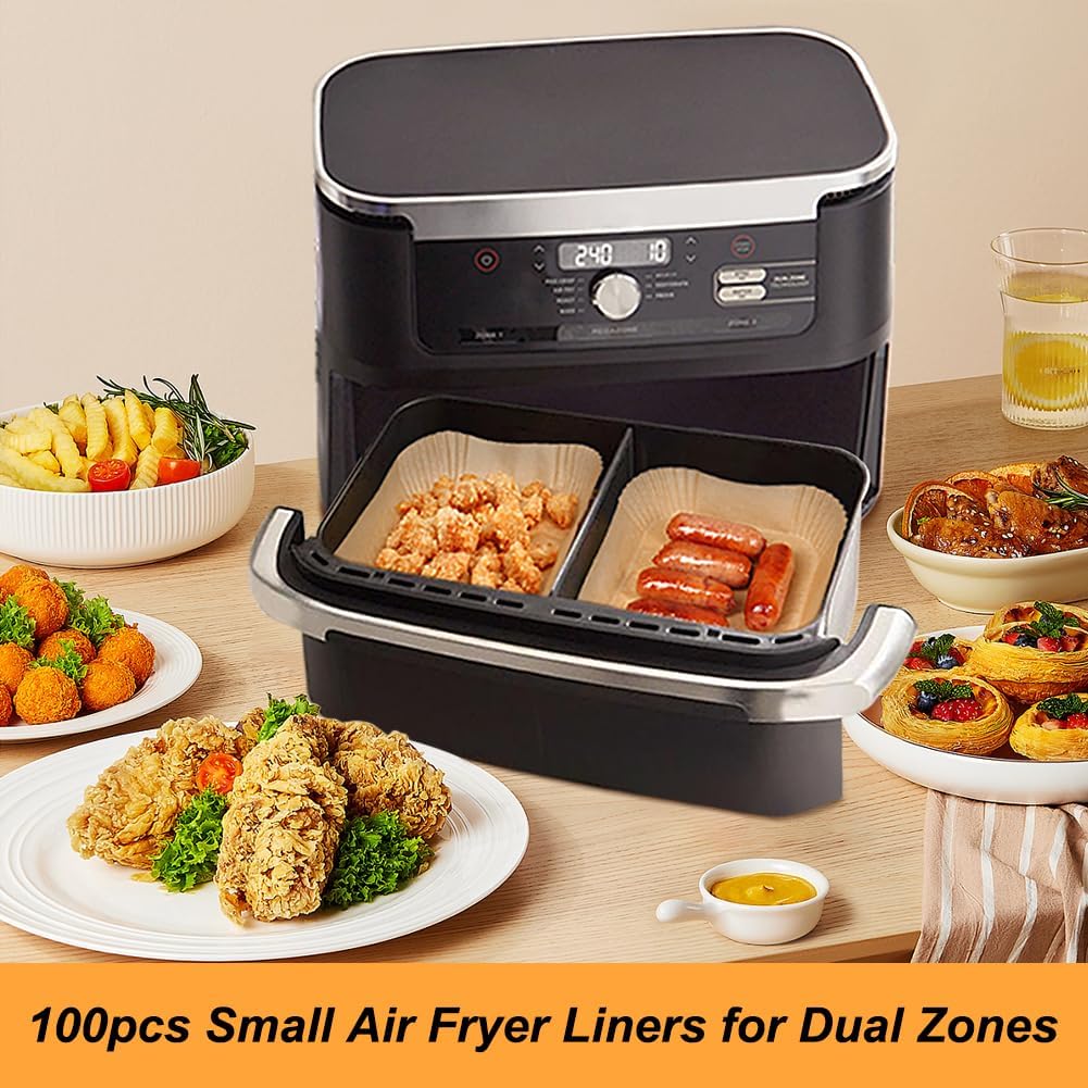Air Fryer Liners Compatible with Ninja Foodi DZ071 7-QT/ 11-QT/Bella 4 QT TriZone Airfryer/Instant 9 QT DualZone FlexBasket Airfryer, 100pcs Small Air Fryer Dual Liners & 50pcs for Large