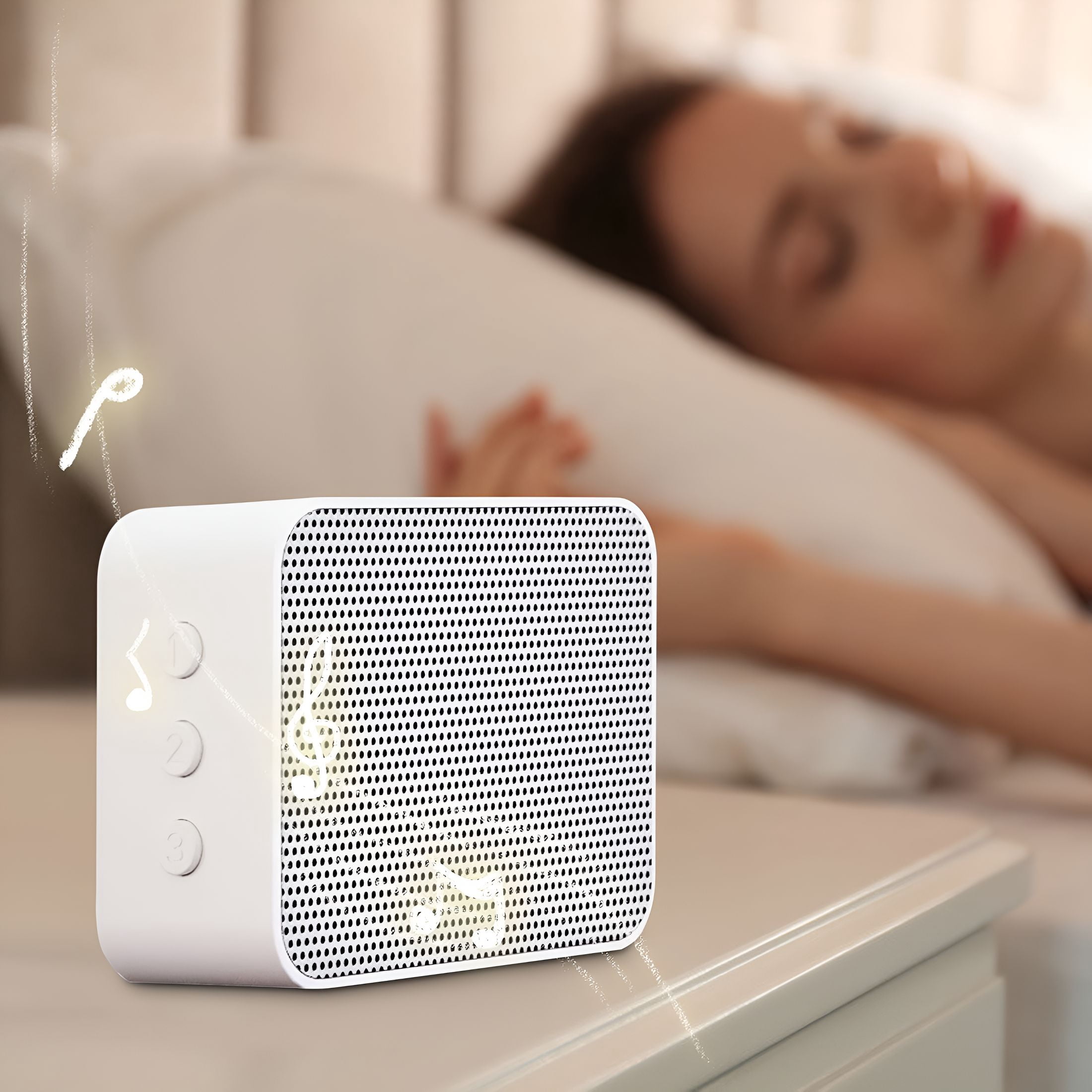 GJX Smart White Noise Machine,Stress Relief Sleep Aid for Adults,3-In-1 Sound Therapy with Music&Nature Sounds,Compact Portable Bedside Sleeper for Home,Office,And Travel White