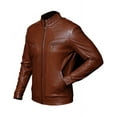 thumbnail image 3 of Brown Leather Cafe Racer Jacket With Panel Stitching Mens Brown Leather Motorcycle Jacket Brown Leather Jacket Biker Brown Motorcycle Jacket size 5XL, 3 of 5