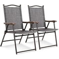 thumbnail image 2 of Gymax Ensemble de 2 Chaises Pliantes de Patio à Dossier en Toile pour l'Extérieur Gris, 2 of 10