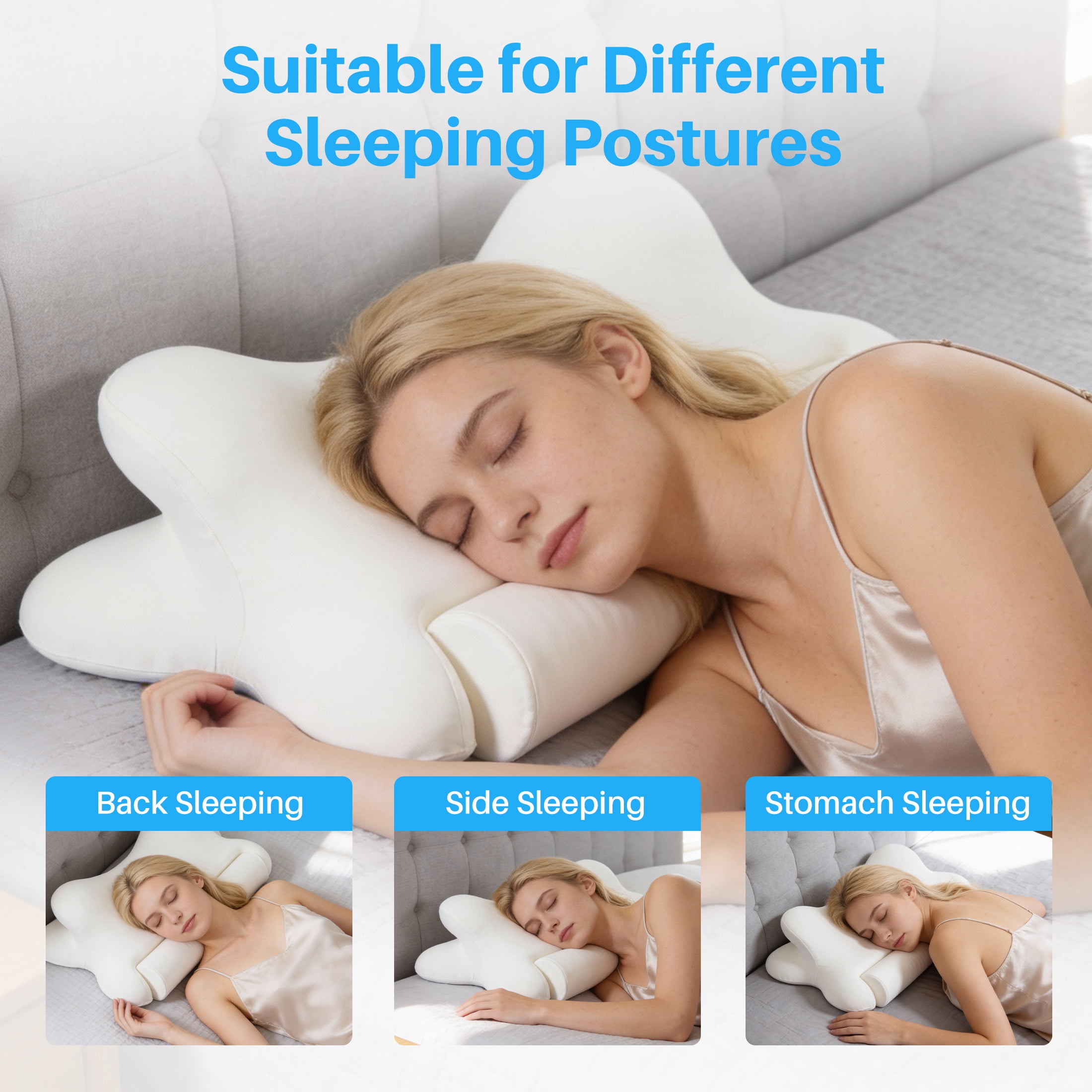 EDX Queen Size Cervical Pillows Memory Foam Bed Pillow for Neck Pain Relief- Removable Cover,White