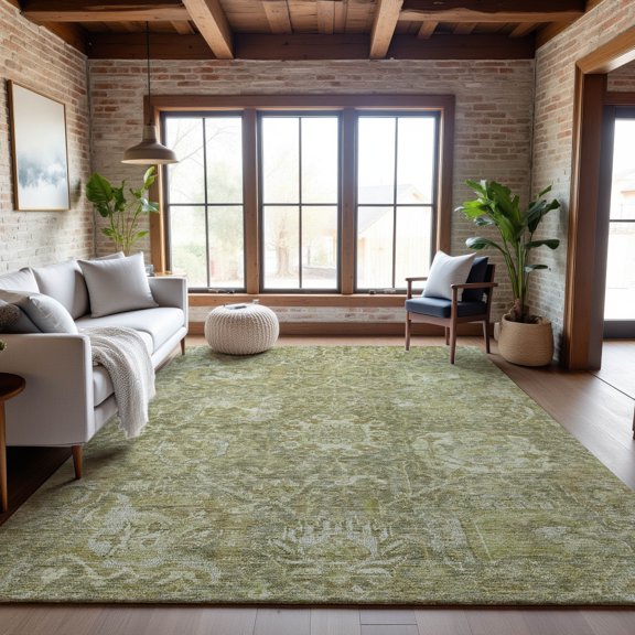 Addison Rugs Mayfield Premium Machine Washable Traditional Damask Sage Rectangle Rug, 5' x 7'6"