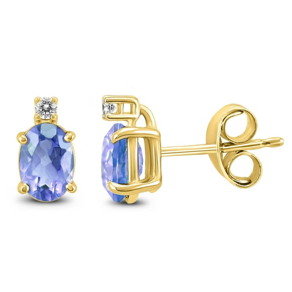 SZUL Women's 14K Yellow Gold 5x3MM Oval Tanzanite and Diamond Earrings