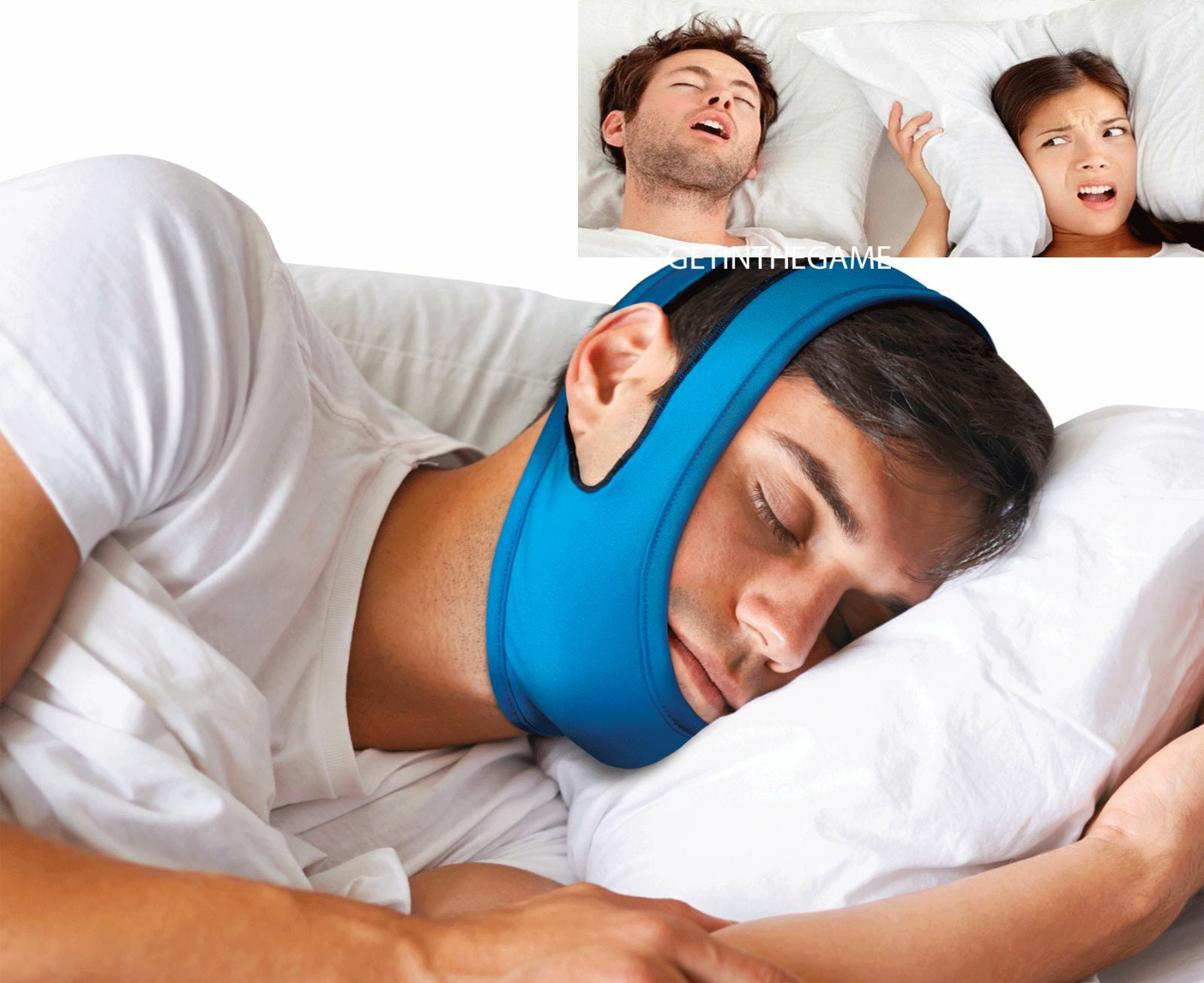 Snore Stop Belt Anti Snoring Capp Chin Strap Sleep Apnea Jaw Solution Color Blue