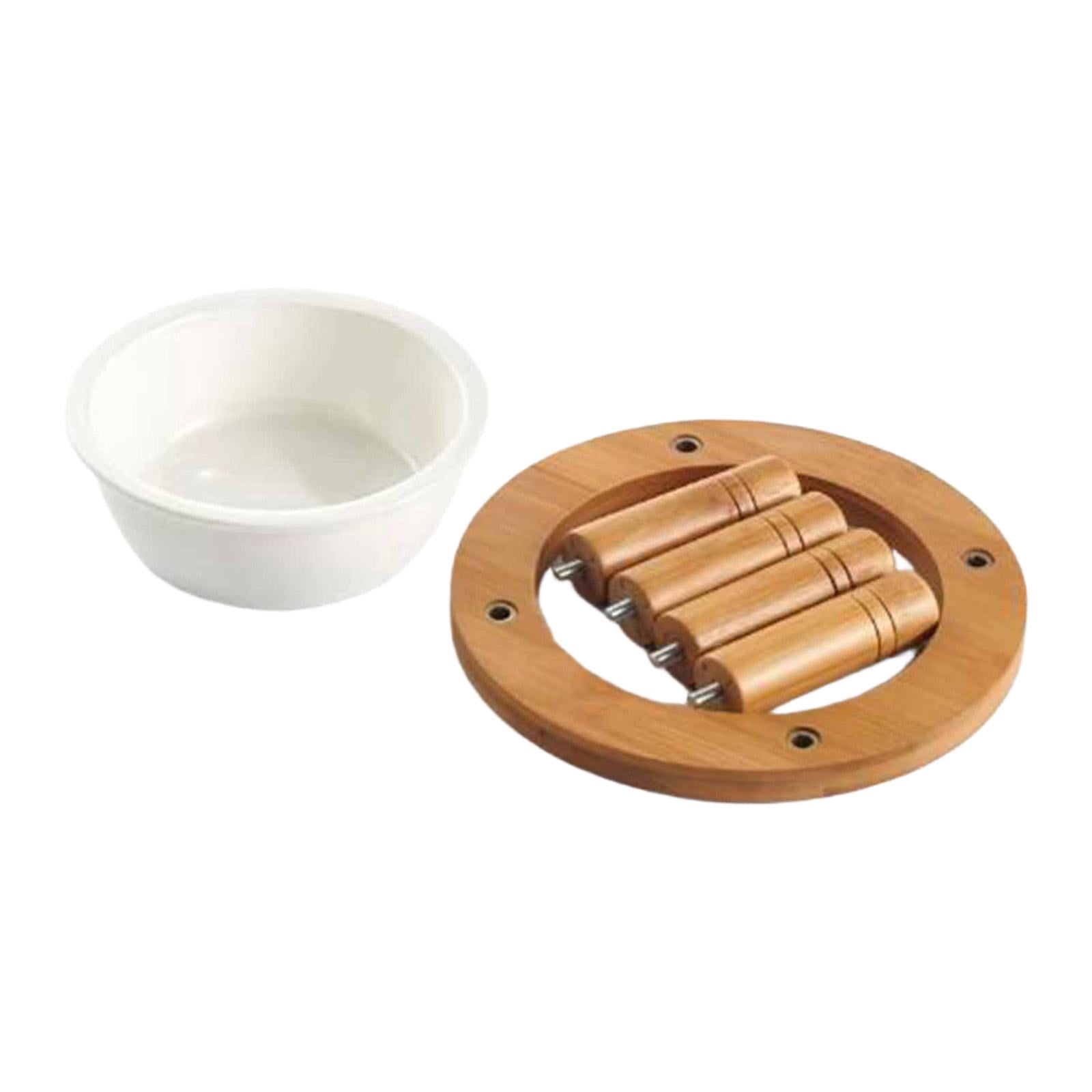 Serenable Elevated Cat Bowl Bamboo Wood Stand Raised Dog Bowl Ceramic Feeding Bowl Whisker Friendly Food Water Dish Removable Easy to Assemble Suitable for Pet Household 16.2cmx16.2cmx8.8cm