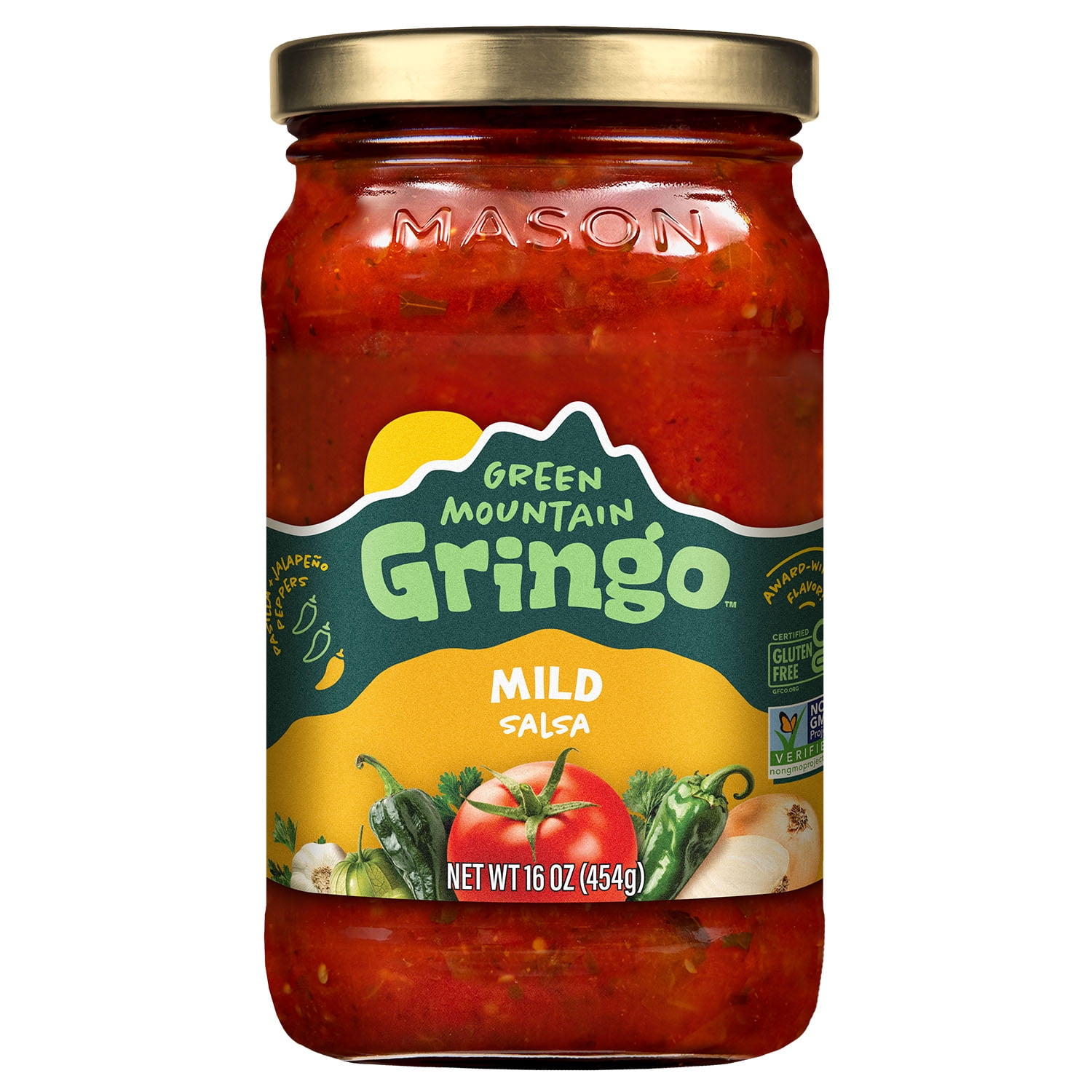 Green Mountain Gringo Mild Salsa 16oz Jar Gluten-Free Certified Non-GMO Project Verified