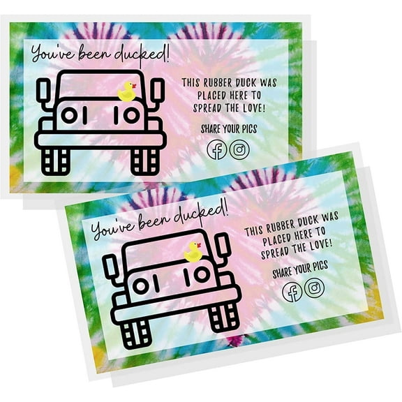 Crafters Cup You've Been Ducked Card  50 Pack  Duck Duck Ducking Tag!  Tie Dye Heart Design Ducking Card Tags to Attach to Rubber Ducks, 3.5 x 2 inches