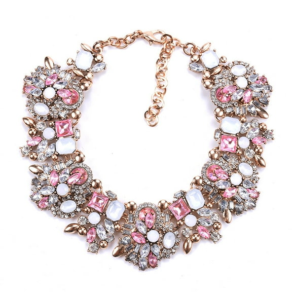 Namzi Necklace Colorful Glass Crystal Collar Choker Necklace-Pink